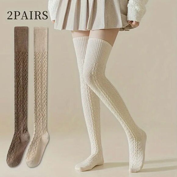 2 Pairs Of Wool Knee-high Socks - Picture 1 of 8